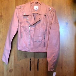 Pink leather moto jacket NWT